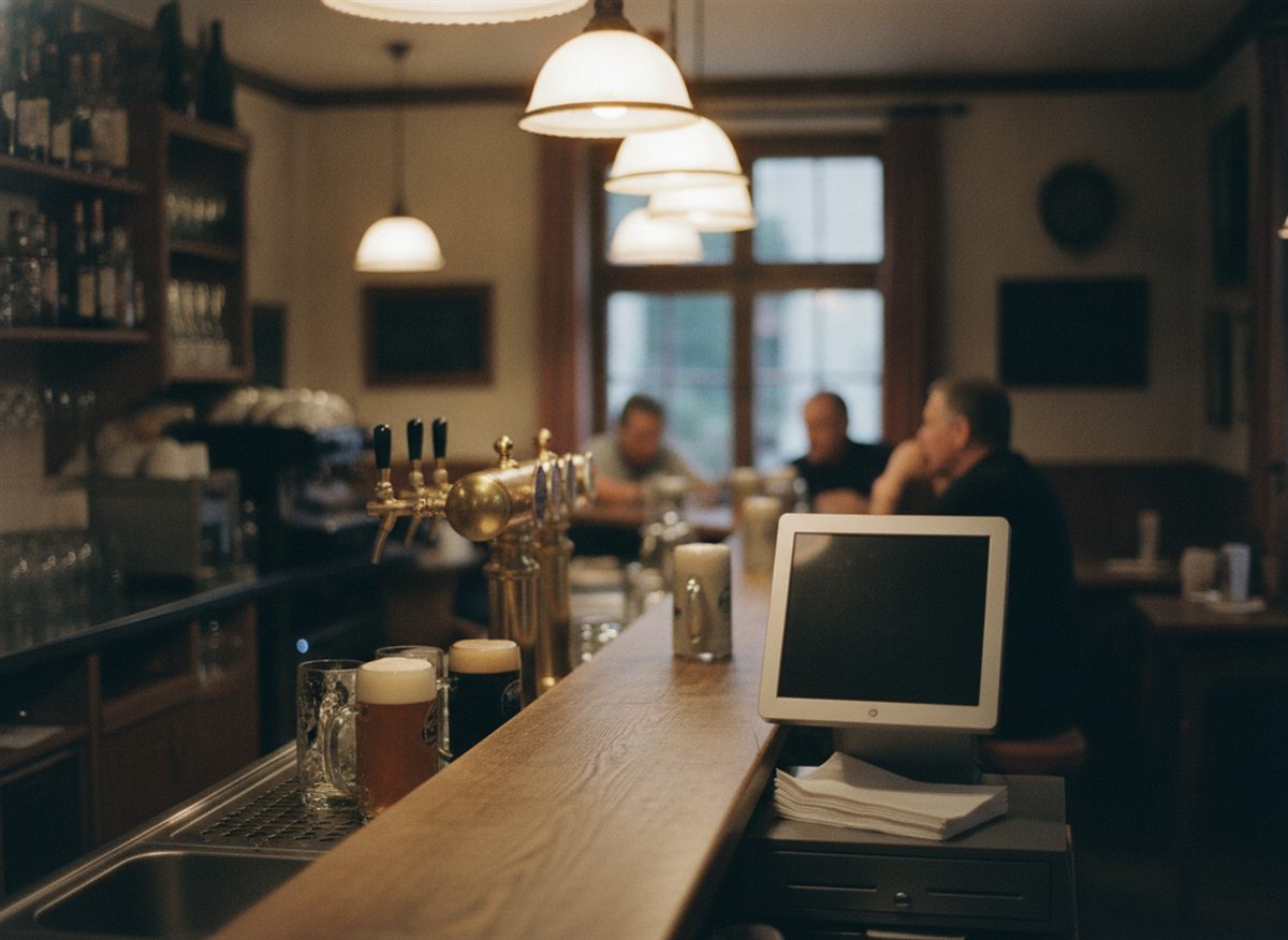 Tresen einer Gaststätte mit Kassenterminal – IT-Betreuung für Gastronomiebetriebe mit mehreren Standorten